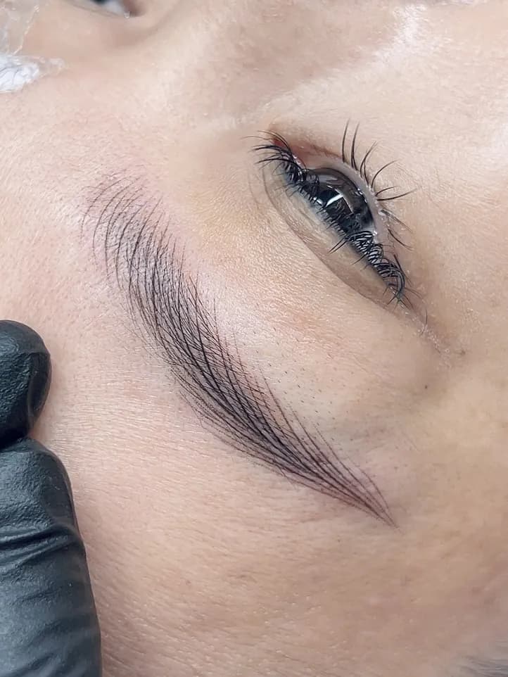 Fine hairstroke brows straight after treatment