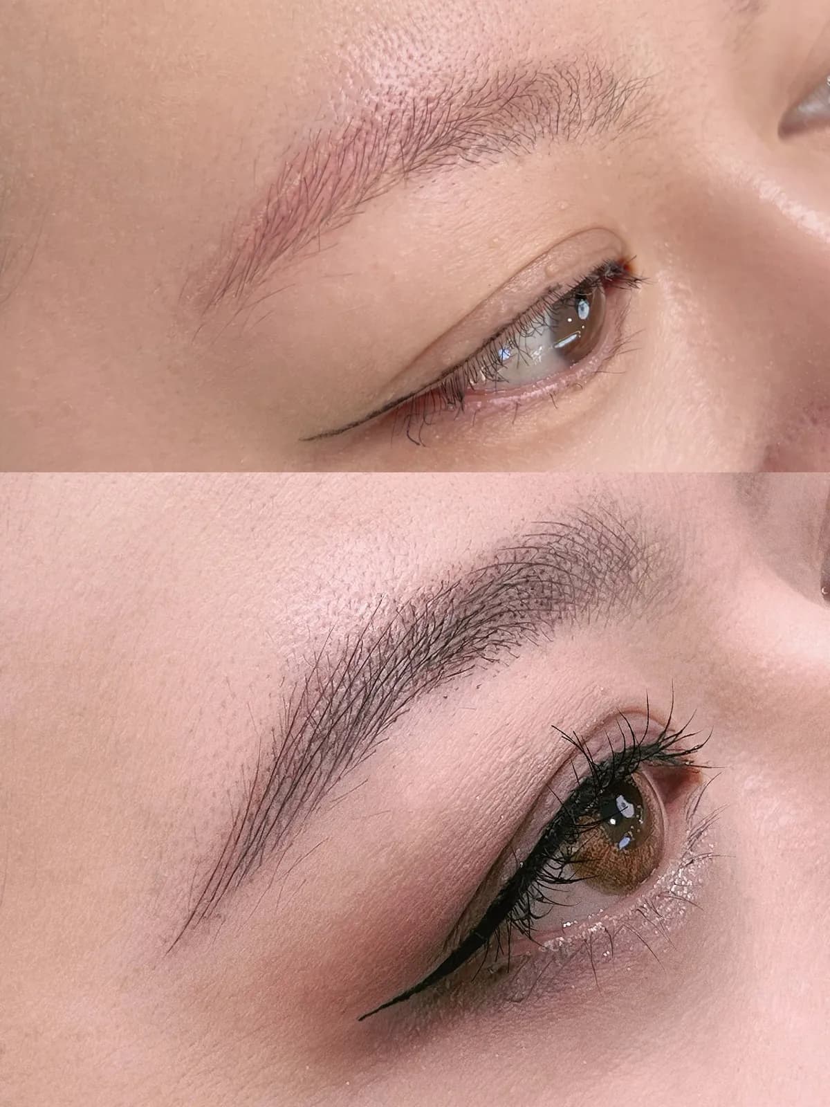 Permanent Makeup brows and eyeliner — before and after