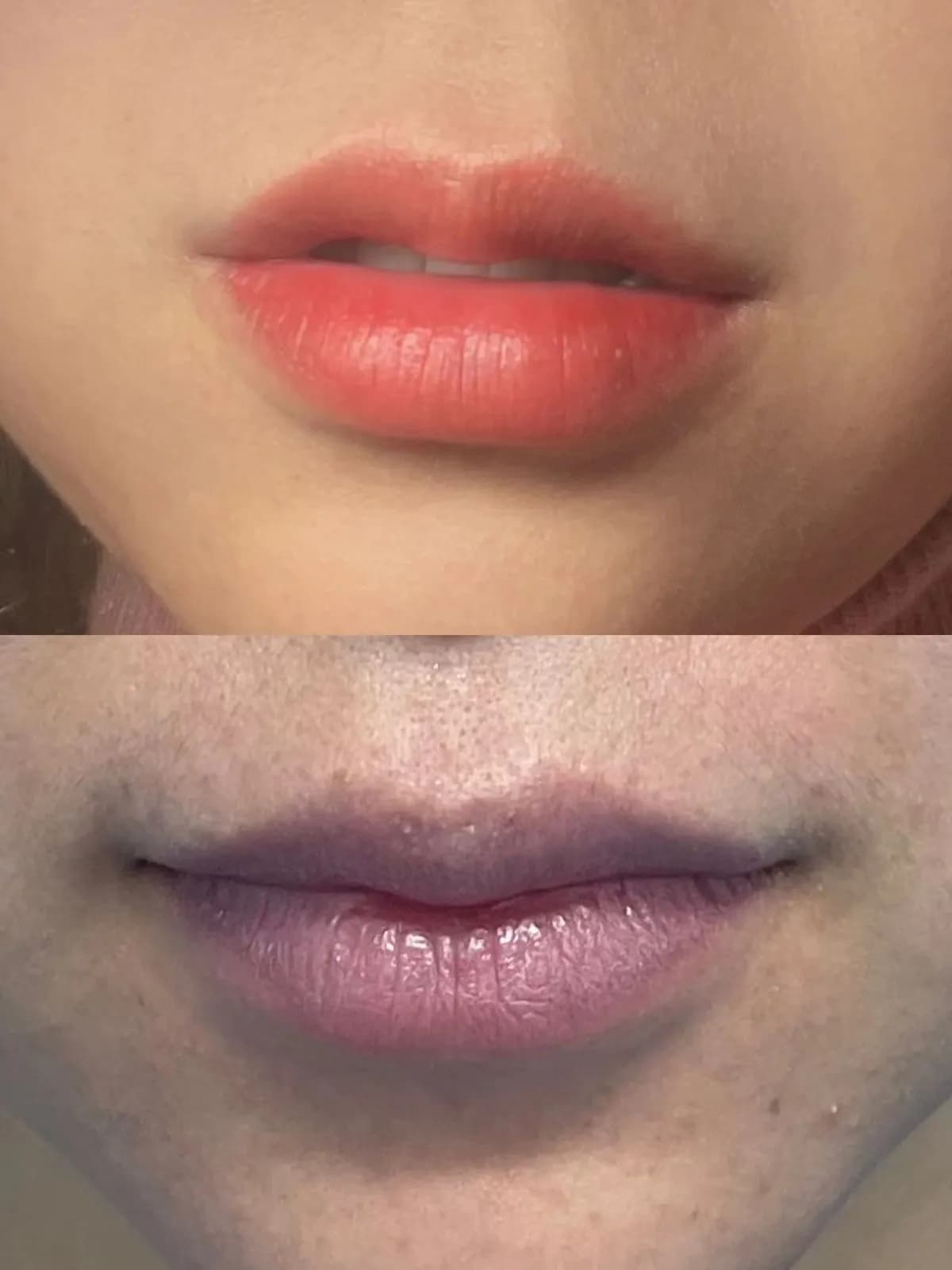 Lip colour correction — before and after