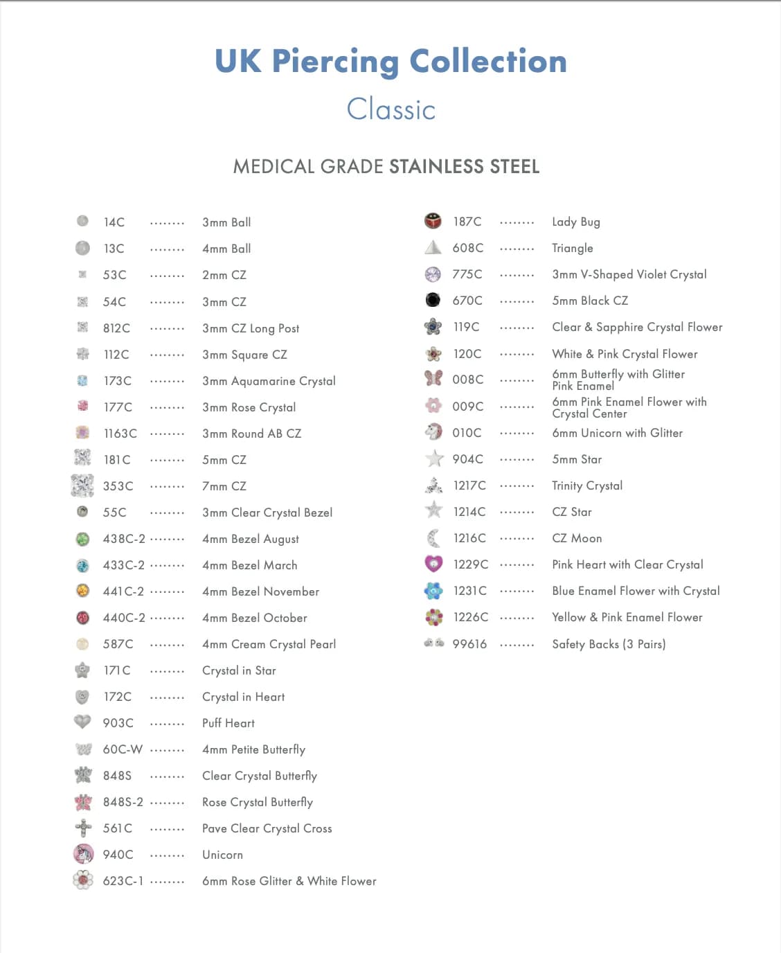 Piecing Price List