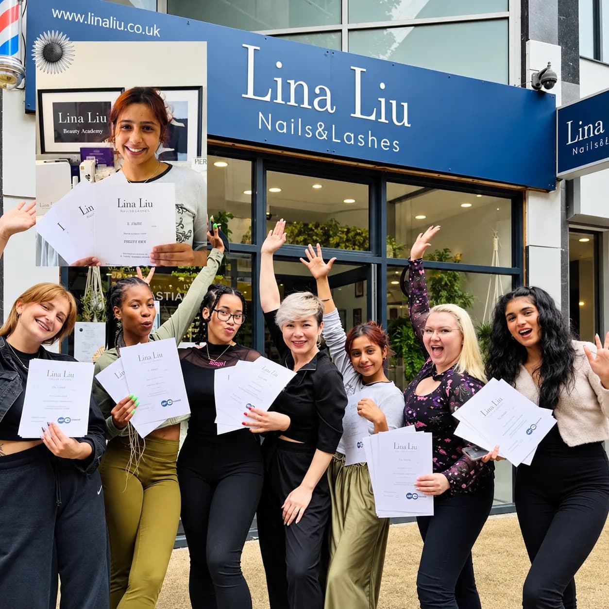 Salon outside graduation photo